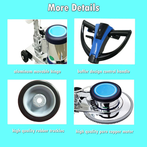 18 Inch Commercial Floor Scrubber Buffer Built Tough Polisher With 1100W Motor And 12L Tank Butterfly Handle Close-Up Details