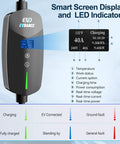 Smart screen and LED indicators on Beefy 40 Amp Level 2 EV Charger With 9.6 KW Fast Charging Portable 25 Foot Cable NEMA 14 50 Plug.