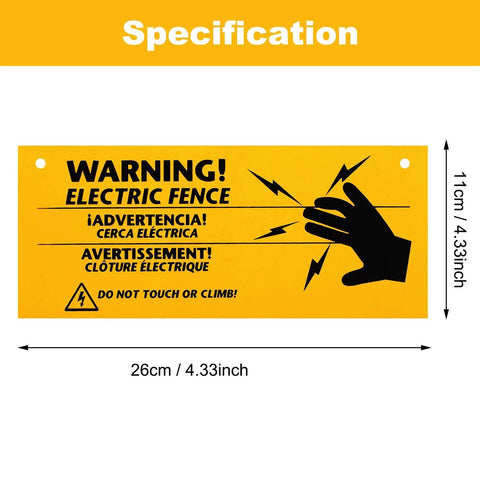 8 Pack Electric Fence Warning Signs 10 By 4 Inch Durable High Visibility Yellow And Black Signs For Farm Ranch Property Safety Warn Intruders Or Animals Easy Peel Adhesive Outdoor Weatherproof, 26x11cm sign