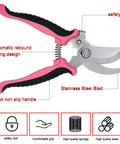 All In One Three Piece Gardening Pruning Set With Bypass Pruners Straight Snips And Floral Shears For Trimming Branches Stems Roses Hedges Herbs Tomatoes And More Outdoor Indoor Garden Tools Pink with stainless steel blade and oak non-slip handle