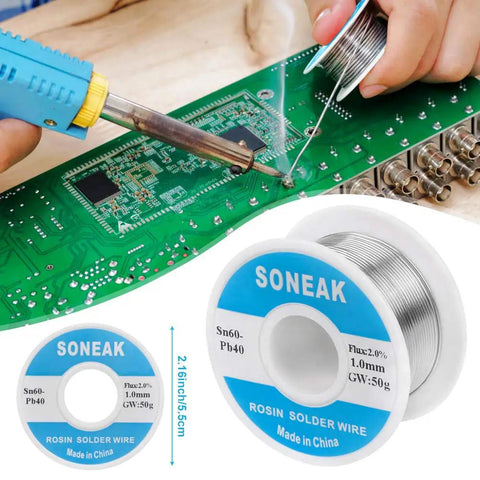 60/40 Tin Lead Solder Wire With Rosin Core For Easy, No Fuss Electrical Soldering, 1.0mm Diameter, 50g Spool on circuit board