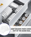 20 Pack Plastic Bottom Mount Drawer Slides Replacement Parts For Dresser Cabinets And Wardrobes White Hardware Durable Easy Install Crab Shaped Design For Smooth Glide And Quick Fix shown in open drawers with dishes and jars.