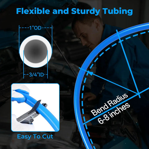 Heavy Duty Shop Air Line Kit Three-Quarters Inch HDPE Aluminum HDPE Tubing For Compressed Air System, flexible blue tubing
