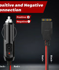 2 Pack CB Radio Power Cord With 12V Lighter Plug and 3 Pin 2 Wire, showing positive and negative connection details.