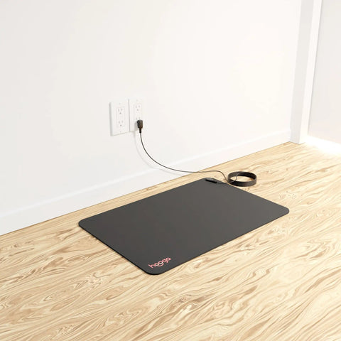Grounding Mat Starter Kit For Pain Relief Sleep Energy Inflammation And Wellness With outlet adapter and extra grounding cord on wooden floor