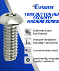 Close-up of Dead Tight Torx Security Machine Screws Crafted From Rust Resistant Stainless Steel, showcasing tamper resistant button head.