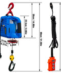 Rock Solid Bigorenda 3 In 1 Electric Hoist Winch with 1100 lb capacity, dimensions 38cm x 22.5cm, suitable for warehouses and garages.