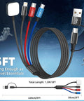 Close-up of 5ft 4 In 2 Dual USB C Charging Cable With USB A Inputs All In One Grab And Go Travel Charger for four devices with astronaut background
