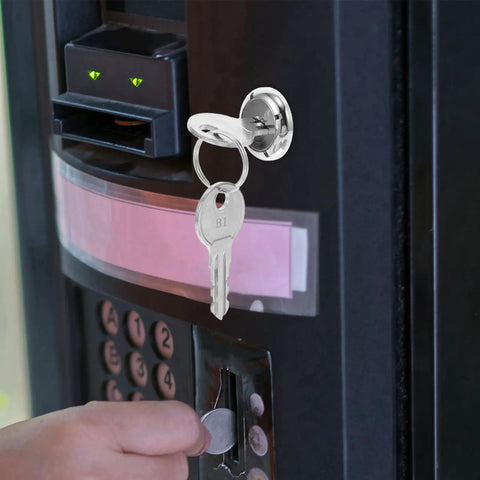 Replacement Metal Key Cylinder Lock For Gumball Candy Dispenser And Soda Vending Machine Fits Models Keeps Coins Safe From Bad Guys You Need This Reliable Gear For Your Stand Setup Today Works Well Secure Accessory Kit Upgrade Now silver key lock on vending machine