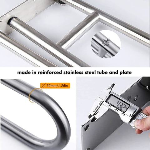 Close-up details of Sturdy 31.4 Inch Stainless Steel Handicap Grab Bar Wall Mounted With Flip Up Toilet Rail For Shower and Bath Safety