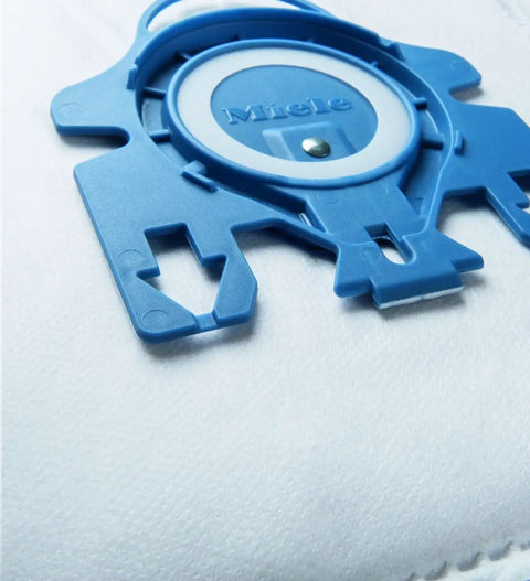 Close-up of AirClean 3D GN Vacuum Cleaner Bags Pro Pack With HEPA Filter showing blue attachment detail.
