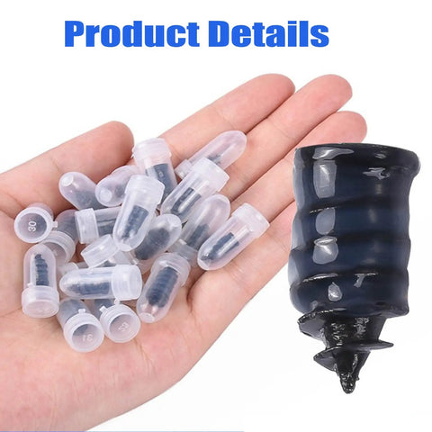 Vacuum Tire Repair Kit With 30 Pieces Spiral Rubber Nails Box And Screwdriver Included Easy Self Repair For Cars Motorcycles Trucks And Tractors DIY Patch Up Fast shown on hand