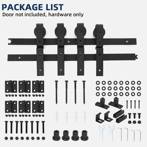 52 Inch Barn Door Track Sliding Kit With Side Mounted Black Rollers for Bifold Doors, Includes hardware for four doors