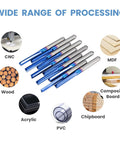 HQMaster 1/8-in shank straight router bit set, 2-flute blue-coated steel for MDF PVC acrylic wood chipboard 10-pack.