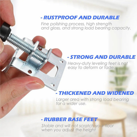 8Pcs Heavy Duty Furniture Levelers Adjustable Leveling Feet For Tables And Cabinets Built Tough Rotatable Thread Design For Easy Height Tweaks Wide Bearing Base Prevents Sliding And Floor Scratches, metal screw base close-up