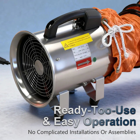 Powerful 8 Inch High Velocity Industrial Exhaust Fan With 1035 CFM And 230W Copper Motor Running At 3300 RPM 16.4 Ft PVC Duct