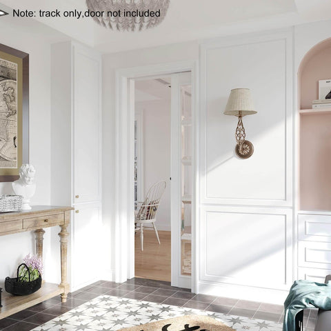 Five Point Three Foot Sliding Pocket Door Hardware Kit For Commercial Grade Aluminum Box Rail Track shown in modern room