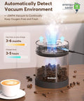 Automatic Vacuum Coffee Canister Keeps Your Daily Brew Stash Hella Fresh For Months With Simple One Touch Press And Rust Resistant Stainless Steel Build, showcasing coffee beans in a vacuum container.
