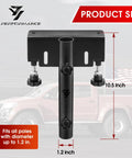 Badass Universal Truck Flag Pole Mount Holder For Pickup Rig Rust Proof Steel Clamps Fits One Point Two Inch Masts, showing dimensions 10.5 inch by 1.2 inch.
