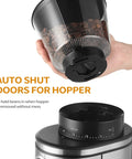 Straight Up Smooth Electric Conical Burr Coffee Grinder Sporting 30 Precision Adjustments hopper auto shut doors feature.