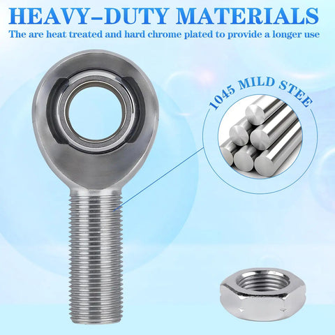 Heavy Duty Five Eighth Inch Heim Joint Rod End Bearing With Jam Nut 4-Pack For Off Road, Rock Crawling And Racing, Chromoly C4130 Steel Construction Delivers Maximum Strength, Durability, And Impact Resistance, threaded rod end with jam nut