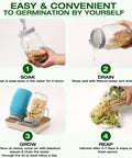 Steps to use All In One Sprouting Jar Kit With 2 Wide Mouth Mason Jars Mesh Lids Blackout Sleeves Stand And Tray For Easy Home Sprouting