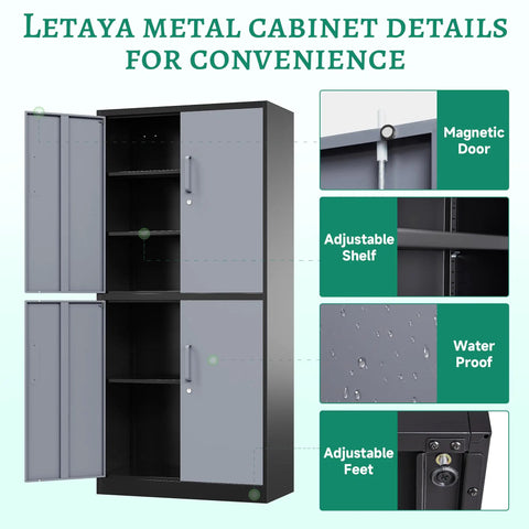 Heavy Duty Metal Storage Cabinet With Locking Doors And Shelves 71 Inch Tall Steel Garage Cabinet Built Tough For Home Office Workshop And Warehouse Powder Coated Finish Moisture Proof And Rust Resistant Secure Locking, open doors