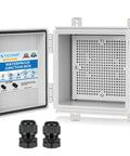 Waterproof Electrical Junction Box IP67 Enclosure in Off White ABS Plastic with Hinged Cover and Cable Glands, Opened View