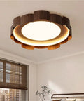 Top Shelf Wood Grain Led Ceiling Light Fixture, Solid Flush Mount With Mid Century Modern Vibe, Clean Minimalist Glow above a bedroom.