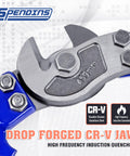 Close-up of Spendins wire cutter drop-forged jaw, showing CR-V jaw with high frequency induction quenched steel finish