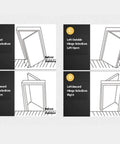 Installation diagram for Three Dimensional Invisible Door Hinges For Wood Doors And Cabinets Concealed Cross Hinge With 180 Degree Inside And Outside Opening Black Finish Smooth Quiet Operation Durable For Furniture Or Small Cabinets Easy Install showing different hinge positions.