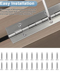 12 Inch Stainless Steel Piano Hinges 2 Pack With Countersunk Holes And 24 Stainless Steel Screws being installed on a cabinet.