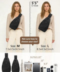 Everyday Crossbody Bag For Men And Women With Convertible Shoulder Strap shown on model, sizes M and L, black.
