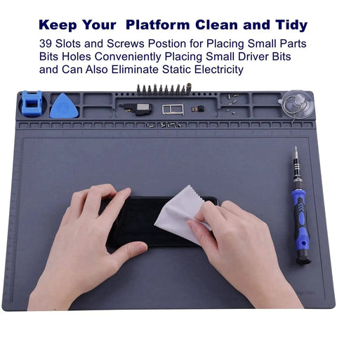 Hands using Anti Static Mat For PC Building And Electronics Repair, Heat Resistant Up To 932F, ESD Safe Soldering Pad