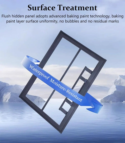 Heavy Duty Galvanized Steel Access Panel With Dead Easy Push To Open Latch, Recessed Invisible Drywall Door For Big Wall Cutouts, Solid Rust Free Sheet Metal Cover For Breezy Plumbing Fixes with waterproof treatment.