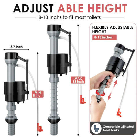 2 Set Universal Toilet Float Replacement Kit With 2 Inch Flapper Replacements Easy Install Fill Valve Kit For Most Toilets Fits 1.6 To 3.5+ GPF Durable Leak Free Toilet Repair Parts That Turn A Drip Into A Smile. adjustable toilet fill valve 8-13 inches for toilet tank repair