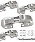 Upgraded Soft Close Surface Mount Hinges For Frameless Kitchen Cabinets, 90 Degree Concealed Door Hardware With No Sweat Setup And Extra Rubber Bumpers, Four Pack, showing hinges and installation hardware.