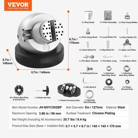 Ball Vise Engraving Kit With 5 Inch Clamp Pro Grade 360 Degree Swivel Block Vise 69 Piece Attachment Set For Jewelry