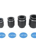 20 Piece Pro Grade Pneumatic Cap Style Push To Connect Fittings For 1/4 5/16 3/8 And 1/2 Inch Tubing visible in four sizes