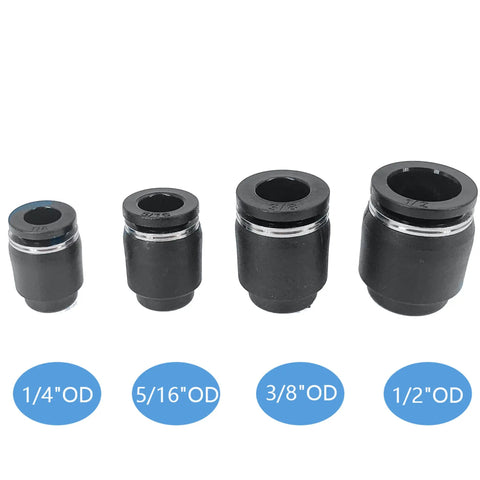 20 Piece Pro Grade Pneumatic Cap Style Push To Connect Fittings For 1/4 5/16 3/8 And 1/2 Inch Tubing visible in four sizes