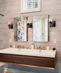 Bathroom with Rustic Wall Light Sconce With Seeded Glass Shade And Vintage Edison Bulb Look, Metal And Wood Wall Lamp Fixture