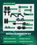 8pc suspension kit front view with control arms, ball joints, tie rod ends, sway bar links, CV axle.