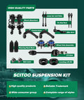 Six Piece Suspension Kit With Ball Joints Sway Bar End Links And Control Arms For Dodge Nitro And Jeep Liberty Durable Heavy Duty Auto Parts Set For Front And Rear Suspension Upgrade, kit parts layout