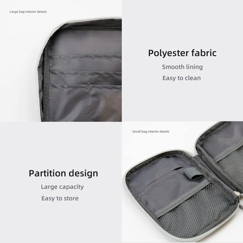 Two Pack Travel First Aid Kits With Multi Compartment Organizer Bags For Grab And Go Travel Storage Large And Small Medical Sets For Travel Car Home Camping Hiking Office Outdoor Use In Oxford Grey, showing polyester fabric and partition design.