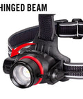 Rechargeable 2000 Lumen Headlamp With Pure Beam Focusing LED For Outdoors, hinged beam feature