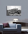 Vintage Steam Train Wall Art Framed Canvas 20x30 Inches Black and White Photo for Living Room Office Study Library Rustic Home Decor