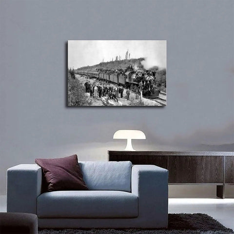 Vintage Steam Train Wall Art Framed Canvas 20x30 Inches Black and White Photo for Living Room Office Study Library Rustic Home Decor