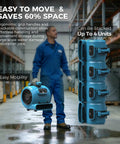 Heavy Duty Air Mover And Floor Drying Fan With Three Speed Controls And Five Angle Adjustments Built Like A Tank To Beat The Clock On Carpet Restoration Projects While Pumping Out A Massive Four Thousand CFM High Velocity Blast Straight Up Guaranteed, ergonomic design for easy mobility and stackable storage.