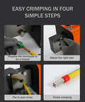 Step-by-step guide showing Legit Heavy Duty Pneumatic Crimping Tool With Effortless Foot Pedal, Air Powered Wire Terminal Crimper in action.