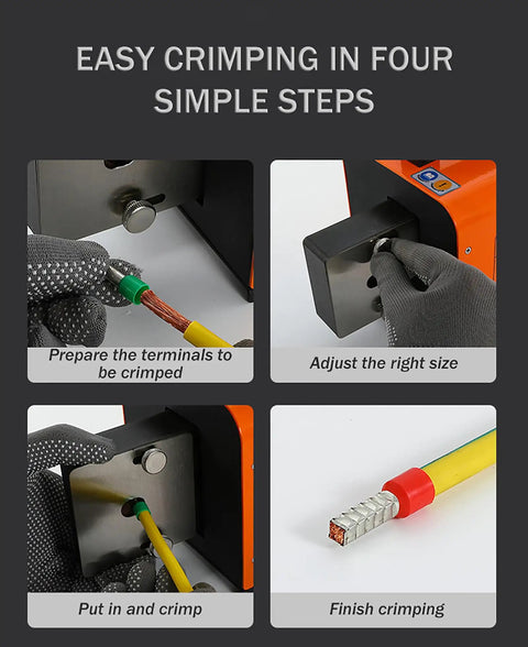 Step-by-step guide showing Legit Heavy Duty Pneumatic Crimping Tool With Effortless Foot Pedal, Air Powered Wire Terminal Crimper in action.